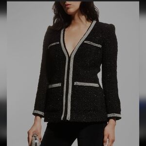 VERONICA BEARD BLACK  BOUCLE LIKE EUC PEARL TRIM LINED BLAZER SIZE 8